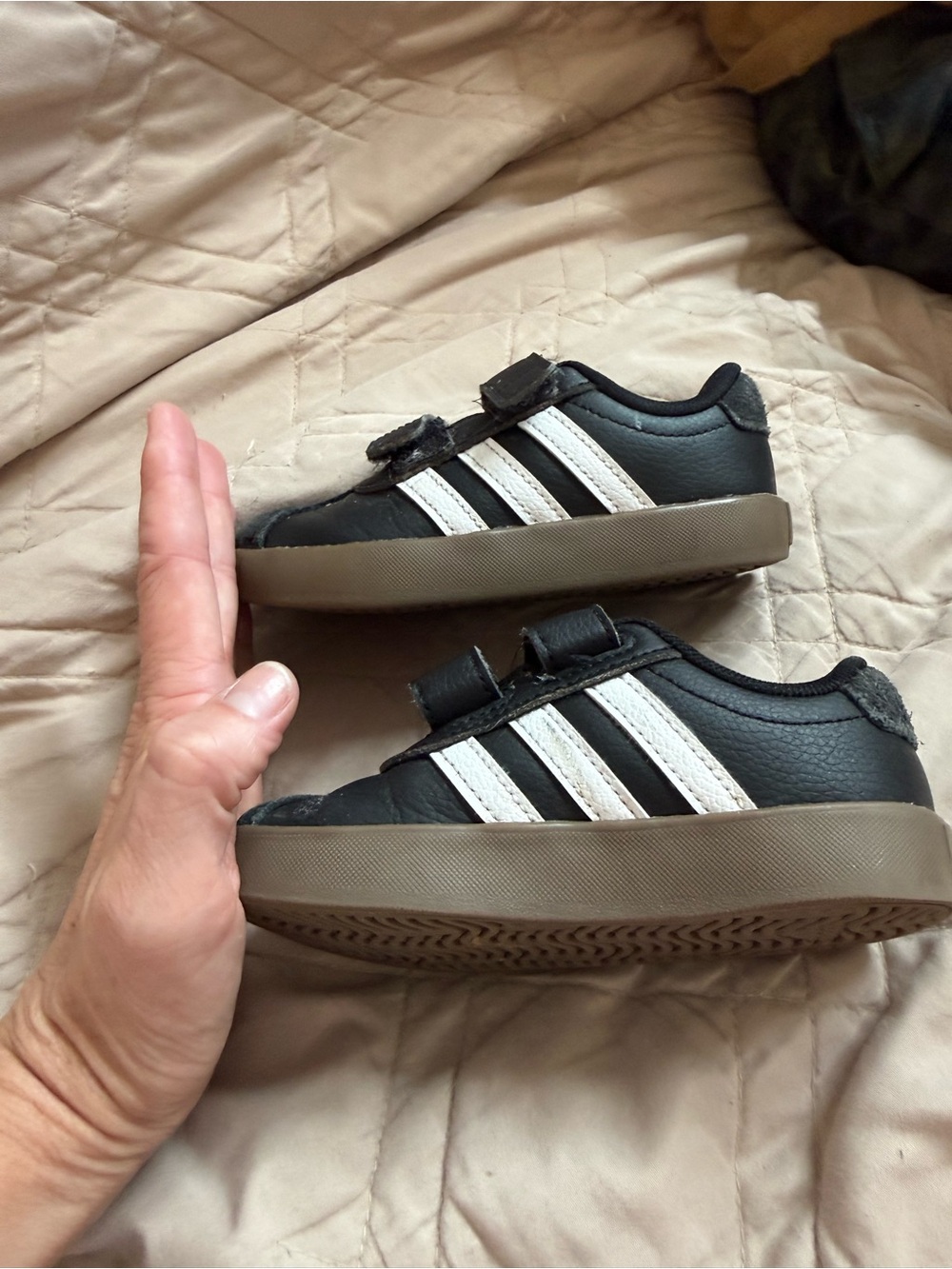 adidas Black and White Kids Sneakers with Velcro Straps